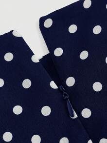 SHEIN MOD 大码波点可爱蛋糕荷叶边下摆露脐吊带裙 - 藍色 - 查看 3