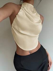 Aloruh 性感露背缎面吊带衫 - 杏色 - 查看 4