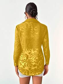 2026 Modichic Camisa transparente sin sujetador con botones para usar en el trabajo, elegante camisa de negocios casual con botones para mujer, blusas de manga larga - Amarillo - Ver 2