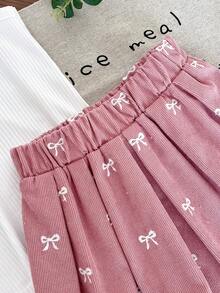 Genkimix Kids 2pcs Genkimix Girls Bow Embroidered Button Front Shirt Collar Sleeveless Top + Bow Print Casual Skirt Set - White - View 3