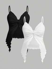 Modmama 2 peças Conjunto Halterneck Maternidade Cor Sólida com Design Torcido e Barra Aberta - Preto e Branco - Visão 12
