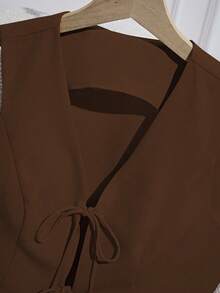 Franclia 女士纯色系带背心和短裤两件套 - 咖啡棕 - 查看 5