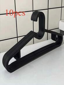 SHEIN 1 قطعة/10 قطع/20 قطعة/40 قطعة شماعة بلاستيكية بسيطة للمنزل مانعة للانزلاق، حامل ملابس، رف تجفيف الملابس، مع مشبك تعليق بدون آثار وخطاف، باللونين الأسود والأبيض - الأسود - مشاهدة 18