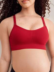 Moonlight&Mama Maternity Comfortable Breathable Solid Color Adjustable Strap Seamless Nursing Bra - Red - View 6