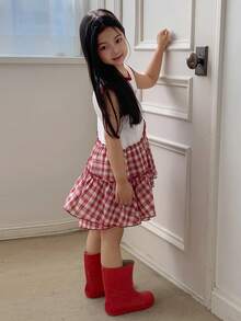 DAZY Young Girl Summer Letter Graphic Plaid Ruffle Hem Sleeveless Casual Dress - Multicolor - View 2