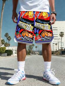 SHEIN 青少年男童撞色印花宽松休闲短裤,舒适篮球图案针织短裤,适合通勤、上学、日常休闲、度假、运动、音乐节、假日、海滩旅行等场合,尽显夏日风情。青少年运动短裤,印花短裤,男士篮球短裤,青少年篮球短裤。 - 彩色 - 查看 8