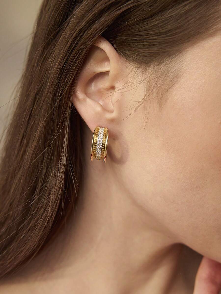 MOTF PREMIUM METAL BRIGHT DIAMOND SUPER VERSATILE STUD EARRINGS INS WIND INTERNET CELEBRITY EARRINGS SILVER NEEDLE JAPANESE AND KOREAN TEMPERAMENT EARRINGS - Gold - View 1