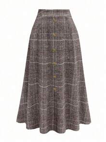 SHEIN PETITE 女士优雅格子半身裙，适合通勤，秋冬季 - 彩色 - 查看 3