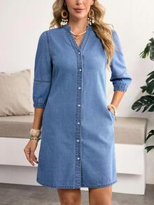 Breezaya Women's Denim Extra Long High Slit Dress - Blue - View 4