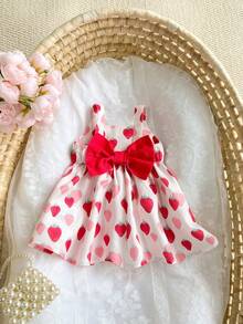 新生女宝宝可爱休闲草莓印花无袖连衣裙 - 紅色 - 查看 5