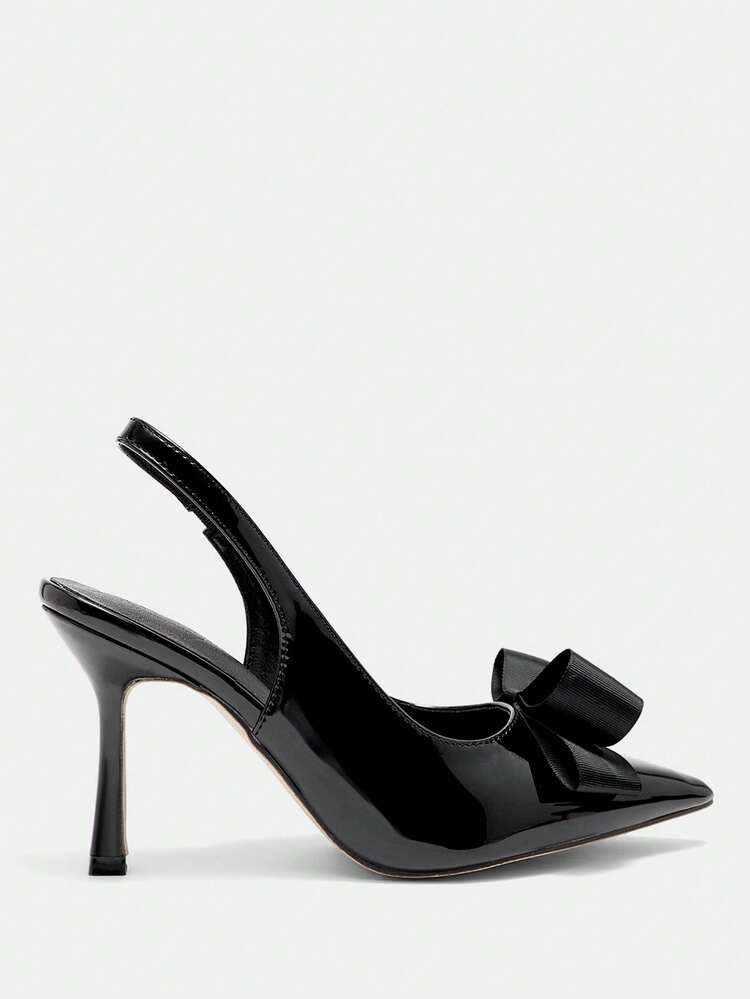 CUCCOO CURVES Women Shoes Wide Fit Fashion Pointed Stiletto Black Bow Back Strap Simple Classic Daily Comfort Fattened High Heel Women's Shoes Plus Size Valentine's Day