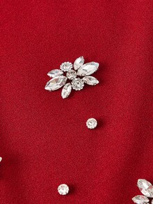 SHEIN MOD 镶钻优雅红色迷你连衣裙 - 酒紅色 - 查看 3