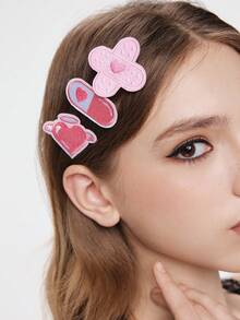ROMWE Kawaii 5个随机Y2K创可贴、爱心元素发夹、可爱撞色二维鸭嘴夹、洛丽塔小发夹组合。 - 彩色 - 查看 3