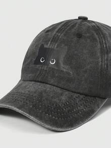 ROMWE Kawaii 1 件女式白眼猫印花时尚软帽，可爱动物图案棒球帽，带可调节帽檐，透气，适合户外运动、露营、旅行、节日礼物 - A - 查看 4