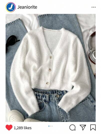 SHEIN Genkimix Kids Tween Girl Solid Color Long Sleeve Single-Breasted Loose Knit Cardigan. Suitable For Quality Time With Parents, Attending Gatherings, Outdoor Activities, Holiday Celebrations Like Halloween And Christmas, Also Great For Outfit Shots