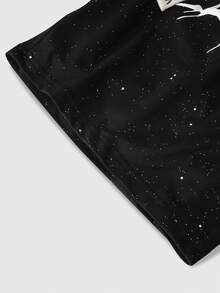 ROMWE MEN 男士无袖西装，美式街头休闲春夏款，银色面料英伦印花背心套装 - 黑色 - 查看 8