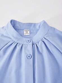 1 buah Gaun Kemeja Patchwork Kerah Berkerut Selutut untuk Anak Perempuan Remaja, Gaun Lengan Panjang Model A-Line dengan Hem Mengembang, Cocok untuk Berpergian dan Berlibur - MultiWarna - View 5