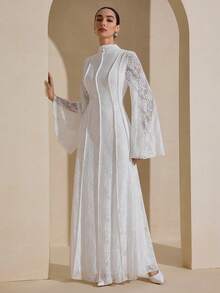 Graceveil Women's White Lace High Collar Elegant High-End Formal Dress - White - View 6