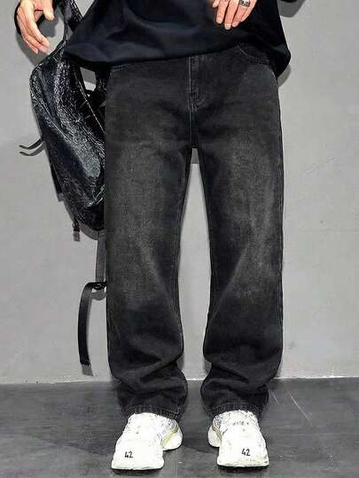 ROMWE MEN Street Life Kemer halkalı, günlük kullanıma uygun, çok yönlü erkek kot pantolonu.