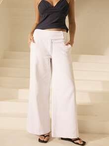 Aralina 女士休闲百搭日常宽松牛仔裤，带口袋 - 米色 - 查看 1