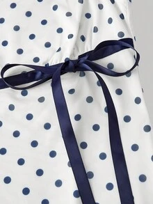 SHEIN MOD Women's Square Neck Bow Tie Ruched Mesh Polka Dot Dress - Navy Blue - View 3