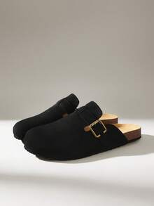 Solecia Women's Casual Versatile Slip-On Buckle Flat Shoes - Black - View 3