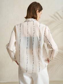 Airaco Women's Casual Commuter Striped Print Long Sleeve Shirt - Apricot - View 2