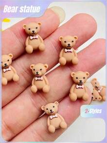 10 件/20 件全新 15*10 毫米可爱迷你卡通动物咖啡色蝴蝶结小熊树脂小雕像工艺品平背装饰首饰制作发饰配饰最佳生日礼物 - 彩色 - 查看 1