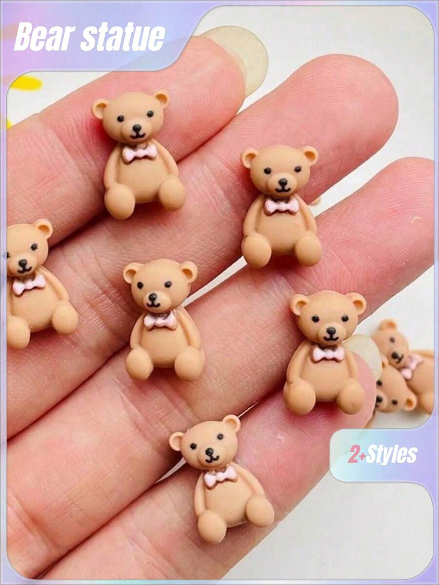 10 件/20 件全新 15*10 毫米可爱迷你卡通动物咖啡色蝴蝶结小熊树脂小雕像工艺品平背装饰首饰制作发饰配饰最佳生日礼物 - 彩色 - 查看 1