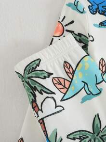 Cozy Pixies 男童卡通动物印花柔软针织圆领短袖上衣和松紧腰短裤两件套贴身睡衣套装 - 彩色 - 查看 6