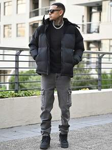 Devon Thys Men's Long Sleeve New Windproof Thickened Warm Casual Hooded Padded Coat - Black - View 1