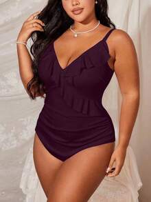 Swim Lushoire Áo camisole cỡ lớn, màu trơn, tối giản, thích hợp mặc hàng ngày, có bèo nhún và dây đeo. - Màu Đỏ Sâu - Xem 5