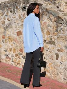 Yess Loren Women's Loose Fit Striped Collared Shirt, Versatile, Blue, Spring/Summer/Autumn Long Sleeve Top - Blue - View 3