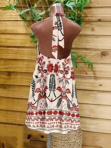 Lunelith SHEIN Lunessa Vestido corto sin mangas con estampado y cuello halter para mujer - Albaricoque - Ver 2