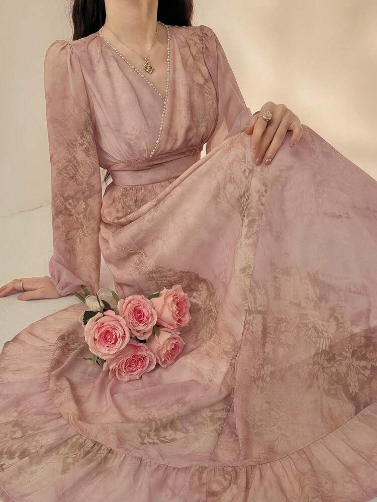 Women's Elegant Long Dress, Suitable For Spring/Summer, Valentine's Day, Wedding, Party, Formal Occasion, Slim Fit, Commuting Sundress Floral Dresses For Women