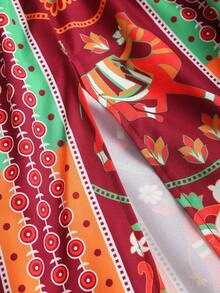 Sweetra Vestido de estilo bohemio retro con estampado, corte halter y cintura ceñida, color rojo, nuevo artículo de moda para primavera/verano - Multicolor - Ver 3