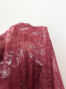 SHEIN EZwear 酒红色加大码纯色心形领喇叭袖时尚系带T恤 - 酒紅色 - 查看 7