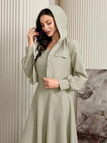 Seusyu 2pcs Women Casual Hooded Cropped Jacket And Sleeveless Dress Set, Spring Autumn 2 Pieces Set - Green - View 4