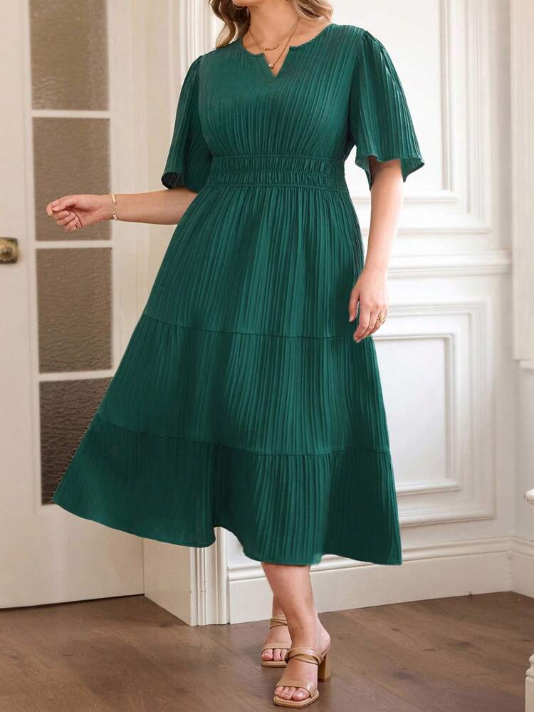 Vestido de turno de unicolor elegante con cuello entallado, adecuado para ir al trabajo en verano, talla grande