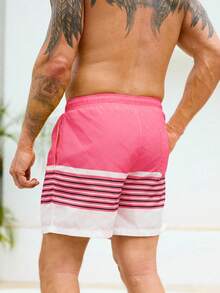 Manfinity KASUA Men's Colorblock Print Casual Beach Shorts - Watermelon Pink - View 2