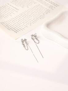 Enchnt 1 par de pendientes tipo ear cuff de lujo con cristal de circonia, mariposa y borla, diseño romántico y elegante para uso versátil - 1 par de orejeras - Ver 5
