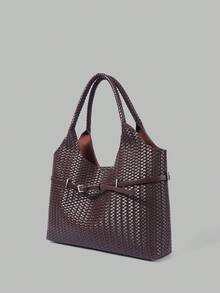 Ontre Women's Tote Bag, Retro Woven Embossed Handbag, Exquisite Large-Capacity Shoulder Bag. - Coffee Brown - View 2