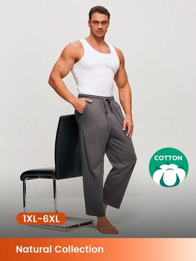 LUVLETTE Plus Size Spring And Summer Men Gray Basic Soft 100% Pure Cotton Sleep Bottoms Lounge Pants Lingerie As Outerwear Airy Pajama Pants Fall Pyjama