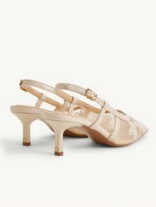 CUCCOO CHICEST New Embroidered Mesh Beaded Square Toe Mid-Heel Black Fashion Elegant Party Ankle Strap Pumps For Women - Beige - View 5