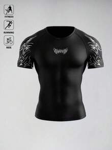 GymBeat Men's Casual Graphic Print Raglan Sleeve Sports T-Shirt, Summer - Black - View 4