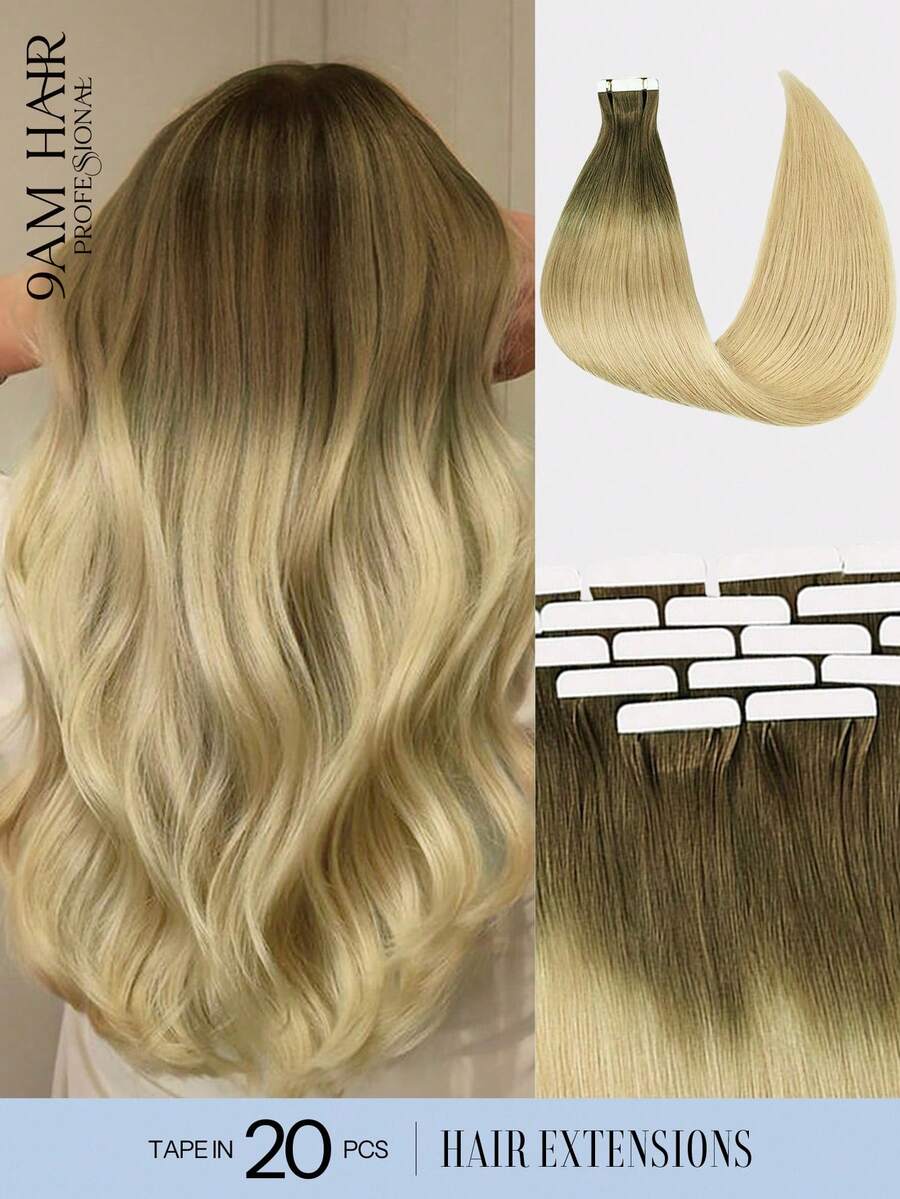 20pcs Tape In Hair Extensions Camel Brown And Gold Color 18-26Inch 50g Remy Straight Tape In Real Human Hair Tape In Hair Tape Ins Hair Extensions - S4/613 - View 1