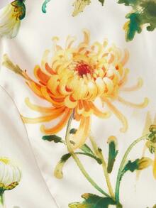 SHEIN MOD 大码复古碎花方领短款连衣裙，适合度假和外出，春夏皆宜 - 黃色 - 查看 4