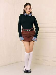 Criza Taa Flap Pocket Cargo Denim Skirt - Coffee Brown - View 1
