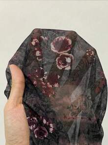 SHEIN EZwear Áo hai dây ngắn họa tiết lưới xếp nếp in hoa dành cho nữ - màu nâu - Xem 7