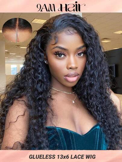 13x6 Deep Wave Glueless Human Hair Wig Lace Frontal Wig With Drawstring Pre-Plucked Pre Cut Invisible Max Lace Hair With Drawstring Natural Look Pre Styled Hairline For Women Daily Use Breathable Cap For All-Day Comfortable